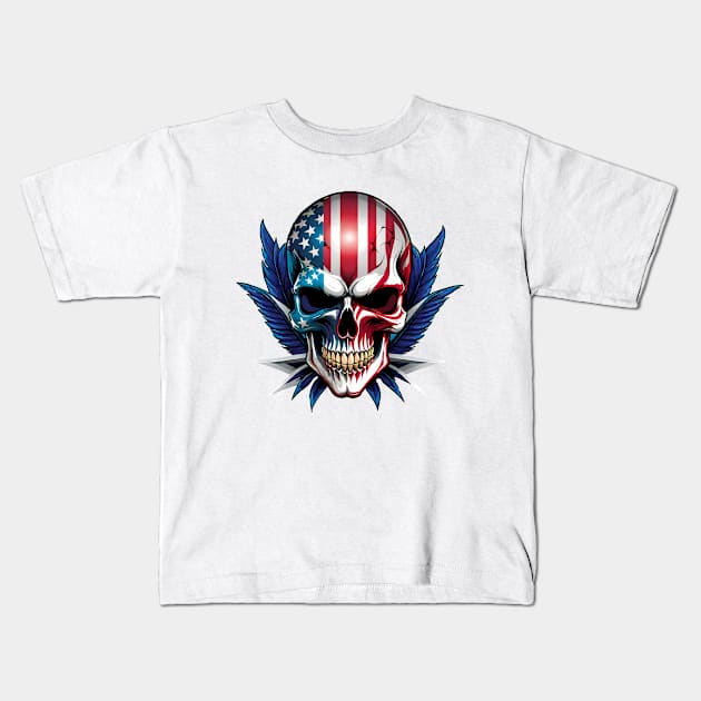 Skull with usa flag Kids T-Shirt by TaevasDesign